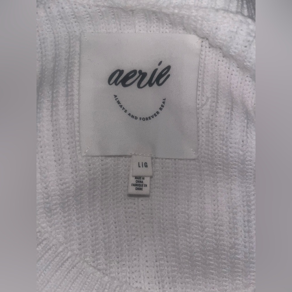 aerie White Oversized Cropped Waffle-Knit Sweater - Picture 6 of 6